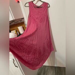 S.R.Fashion rose pink sleeveless embroidered beach resortwear cover up dress OS